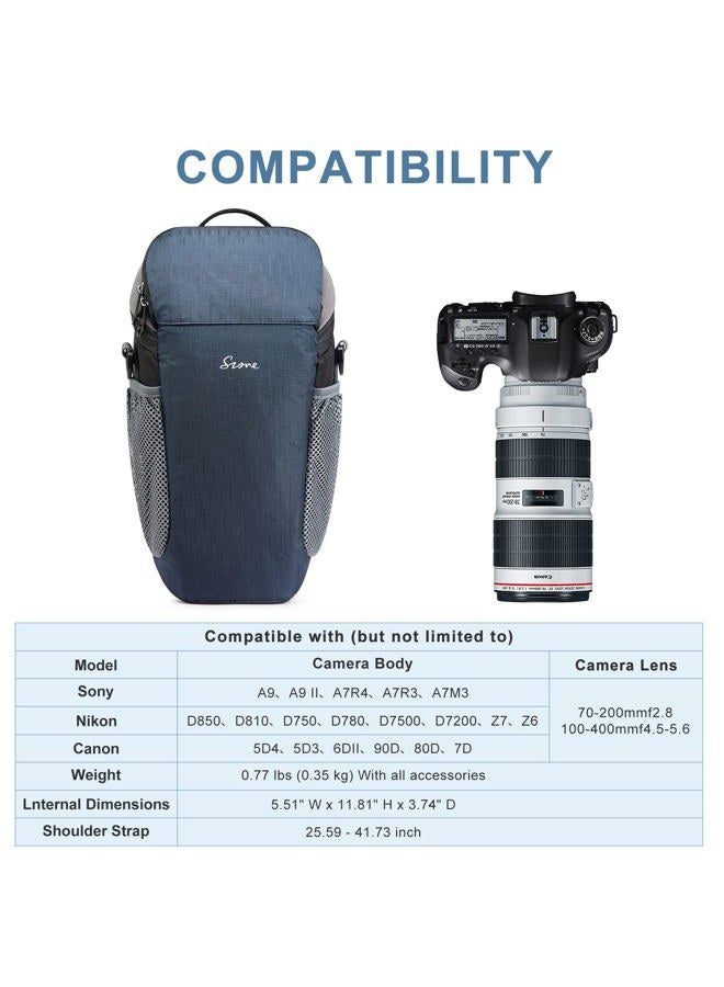 S-ZONE Camera Bag DSLR/SLR Waterproof Camera Case for Photographers Holster Compatible with Nikon Canon Sony, Dark Blue, Casual Daypack - Image 2