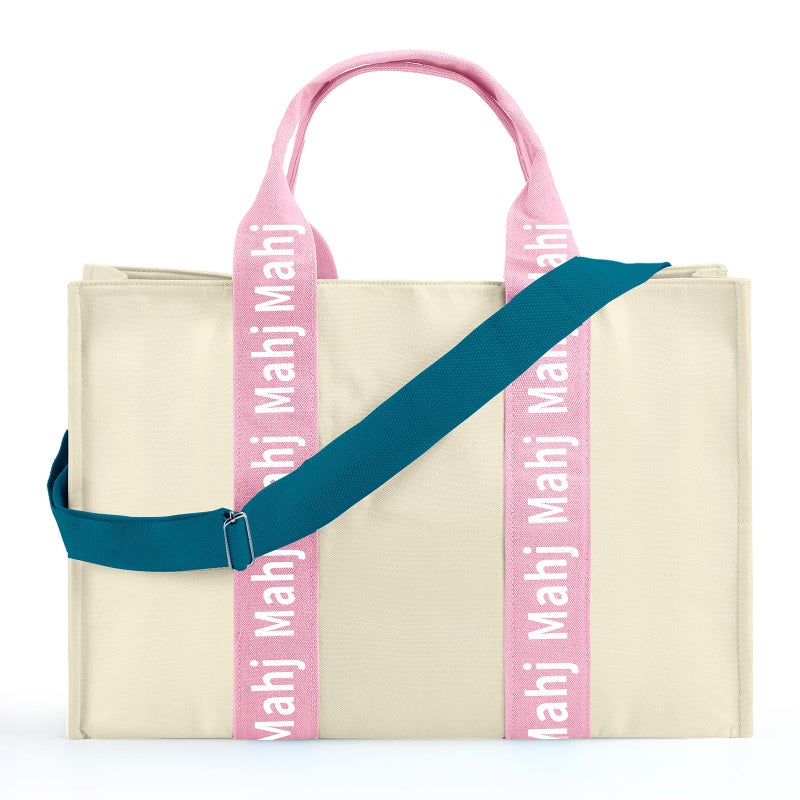 Locmeo Empty Mahjong Bag for Tiles 22x15x6 Inches Thickened Canvas Mahjong Carrying Tote Bag with Lining and Thicker Handle for Enthusiasts Women or Men Party Supplies, Case Only(White and Pink) - Image 1