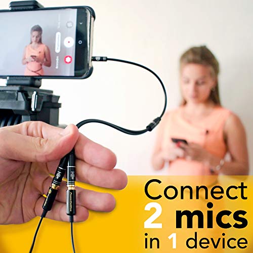 PowerDeWise Y Splitter - Mic and Mic - TRRS Audio Signal Splitter Cable for Lavalier Microphone - Image 2