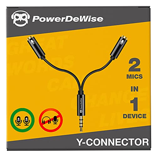 PowerDeWise Y Splitter - Mic and Mic - TRRS Audio Signal Splitter Cable for Lavalier Microphone - Image 1