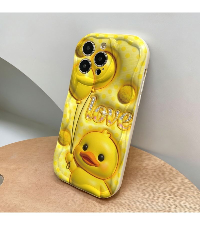 حالة هاتف ملونة بمزيج من الألوان 1 بتصميم بطة ثنائية الأبعاد مع بالونات، متوافقة مع iPhone 14 Pro - Image 5