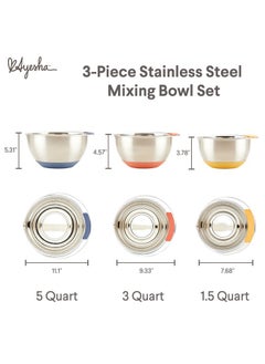 Ayesha Ayesha Curry Kitchenware Pantryware Stainless Steel Nesting Mixing Bowls, 3-Piece Set, Silver with Color Accent Handles  - Image 2