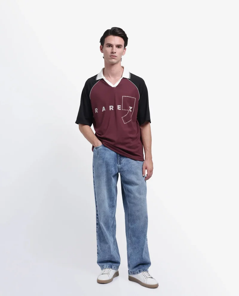 Rare Rabbit Rare Rabbit Men's Skot Maroon Polyester Cotton Fabric Half Sleeve Crew Neck Oversized Fit Graphic Print Polo