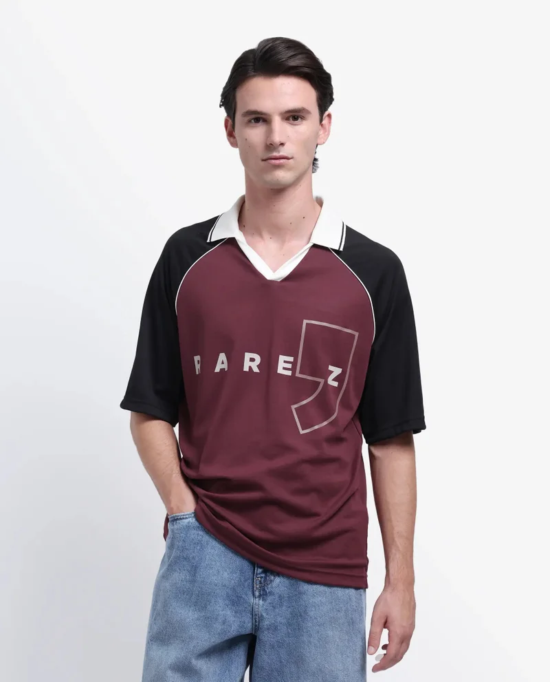 Rare Rabbit Rare Rabbit Men's Skot Maroon Polyester Cotton Fabric Half Sleeve Crew Neck Oversized Fit Graphic Print Polo