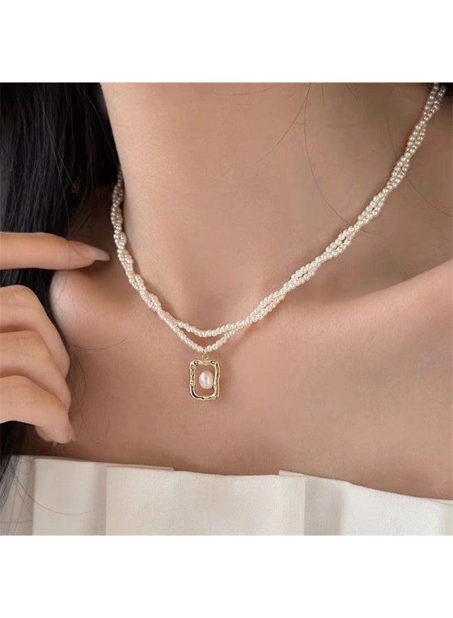 NIBEMINENT Minimalist Double-Layer Pearl Twisted Neck Chain
