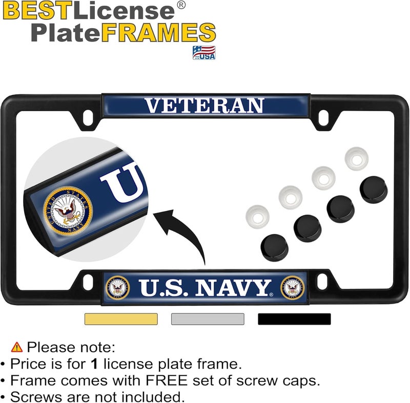 BestLicensePlateFrames U.S. Navy Veteran Metal License Plate Frame with Eagle and Anchor Logo - Image 2