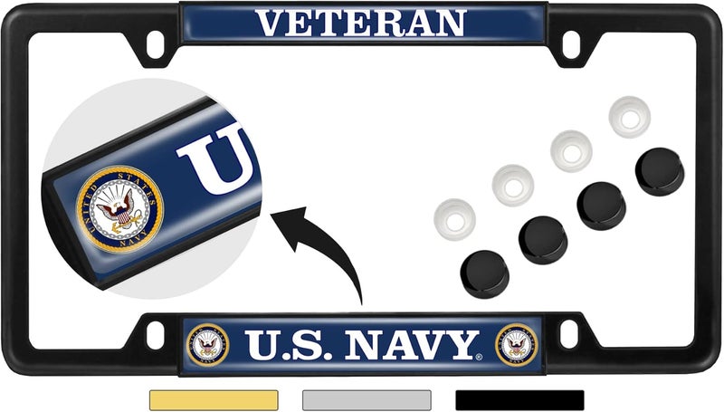 BestLicensePlateFrames U.S. Navy Veteran Metal License Plate Frame with Eagle and Anchor Logo - Image 1