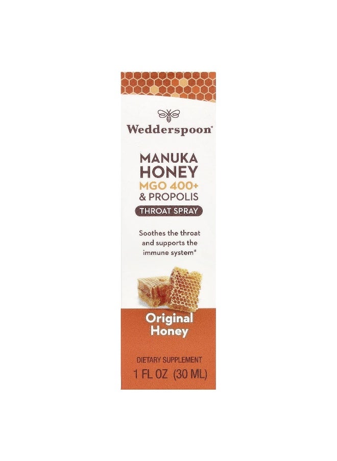 Wedderspoon Wedderspoon, Manuka Honey & Propolis Throat Spray, Original Honey, MGO 400+, 1 fl oz (30 ml)  - Image 2