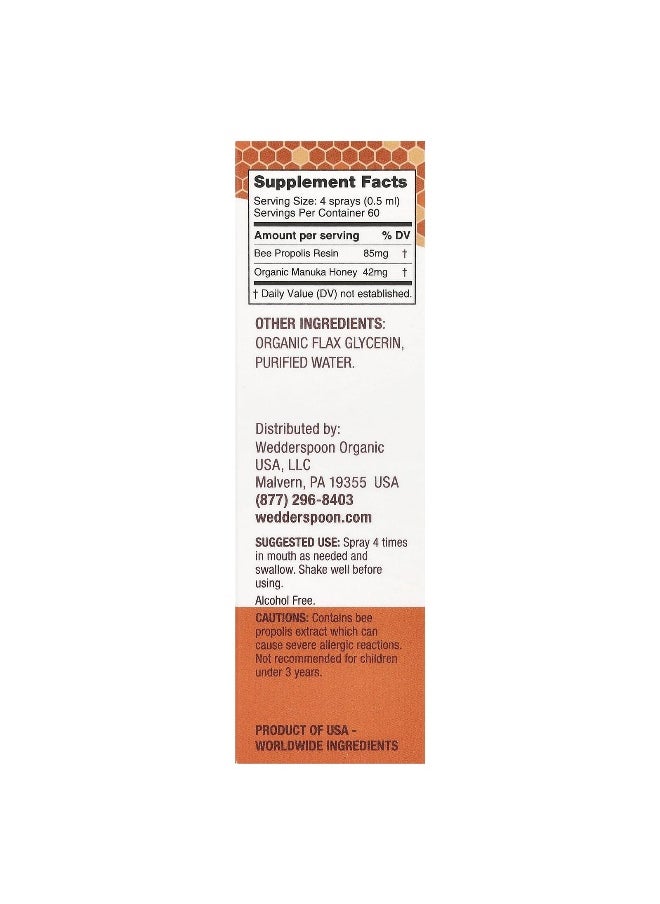 Wedderspoon Wedderspoon, Manuka Honey & Propolis Throat Spray, Original Honey, MGO 400+, 1 fl oz (30 ml)  - Image 3