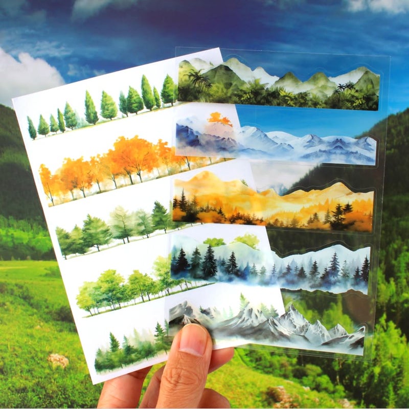 Dwpetzo 20 Sheets Nature Landscape Pre-Cut Journaling Stickers Book for Junk Journaling, Scrapbooking, Collage, Planner, Album, Transparent PET and Washi Stickers for Adults - Image 4
