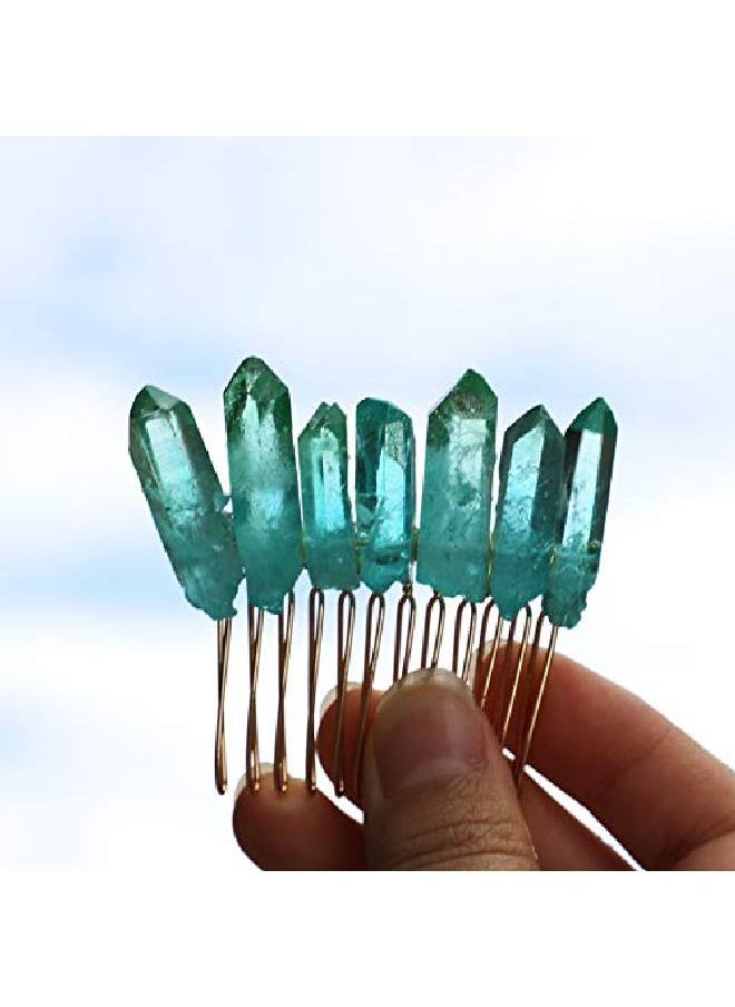 Suoirblss Handmade Natural Crystal Hair Comb Bridal Wedding Headwear Crystal Stone Hairpin Hair Clip Clamp Side Hair Combs For Women Hair Accessory (Green)  - Image 1