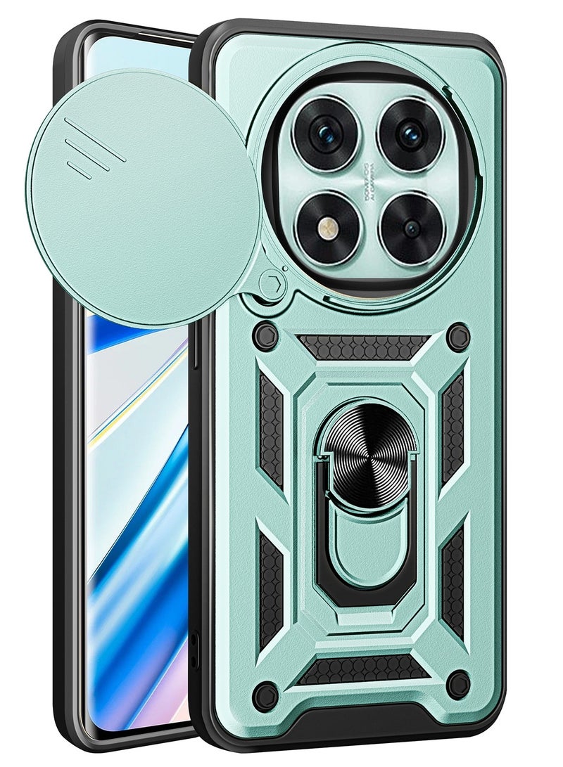 جراب حمايه مقاوم للصدمات وحمايه للكاميرا مزود بدبله معدنيه متوافق مع  Redmi Note 14 Pro 4G (أخضر)