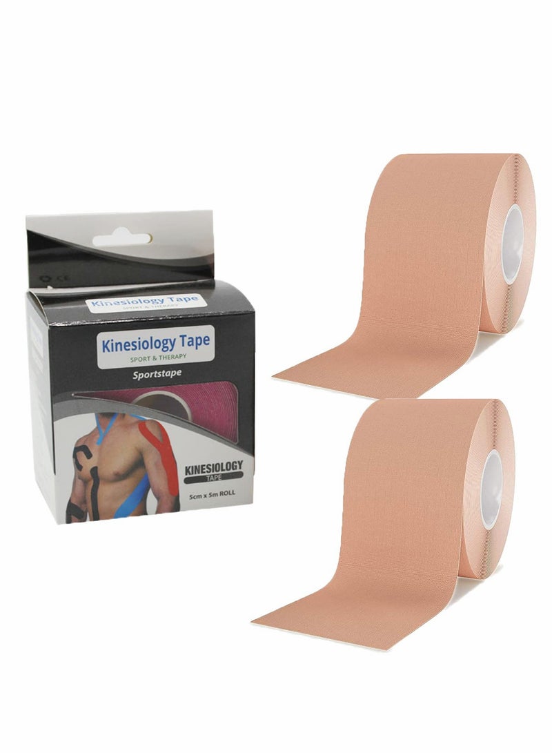 Suntown Sports Kinesiology Tape Roll of Elastic Water Resistant Tape for Support & Muscle Recovery Quality Sports Tape Muscle Tape Support Physio TapeKinetic for Knee Shoulder and Elbow 5cm*5m 2 Roll Beige - Image 1
