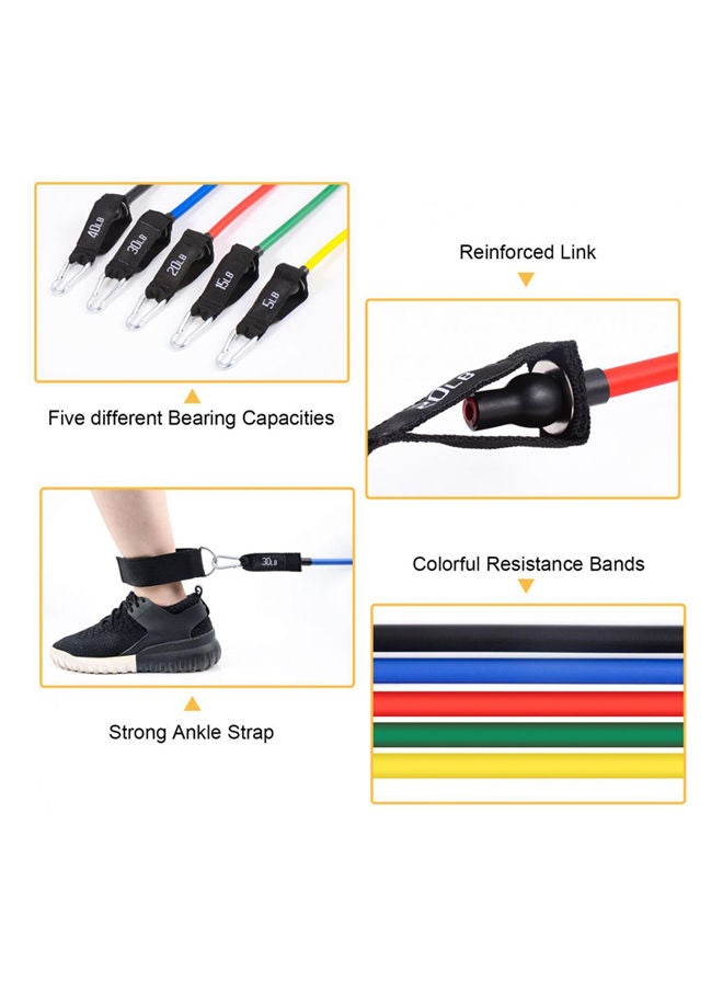 Toplus Collection Resistance Bands Set of 11, Fitness Bands Include 5 Exercise Bands, Door Anchor, Foam Handles, Ankle Straps and Carrying Bag for Yoga, Pilates and More 24cm - Image 2