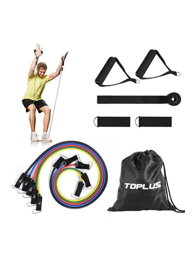 Toplus Collection Resistance Bands Set of 11, Fitness Bands Include 5 Exercise Bands, Door Anchor, Foam Handles, Ankle Straps and Carrying Bag for Yoga, Pilates and More 24cm - Image 1