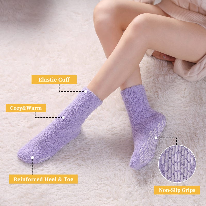 FNOVCO Non Slip Socks for Women Winter Warm Cozy Fuzzy Slipper Socks Soft Fluffy Hospital Socks with Grips (6 Pairs Candy Color) - Image 2