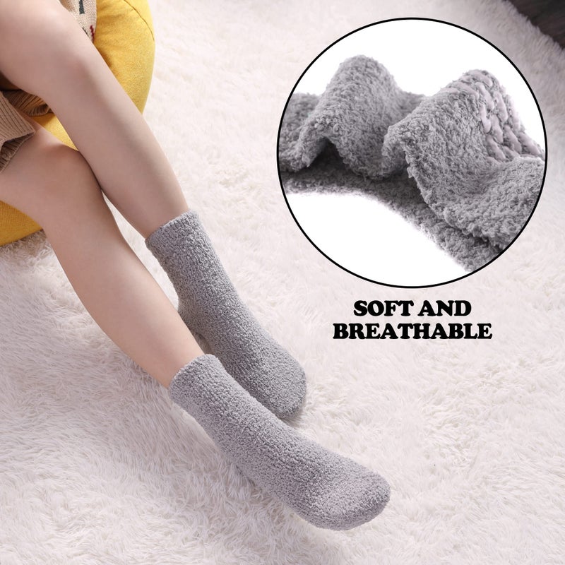 FNOVCO Non Slip Socks for Women Winter Warm Cozy Fuzzy Slipper Socks Soft Fluffy Hospital Socks with Grips (6 Pairs Candy Color) - Image 4