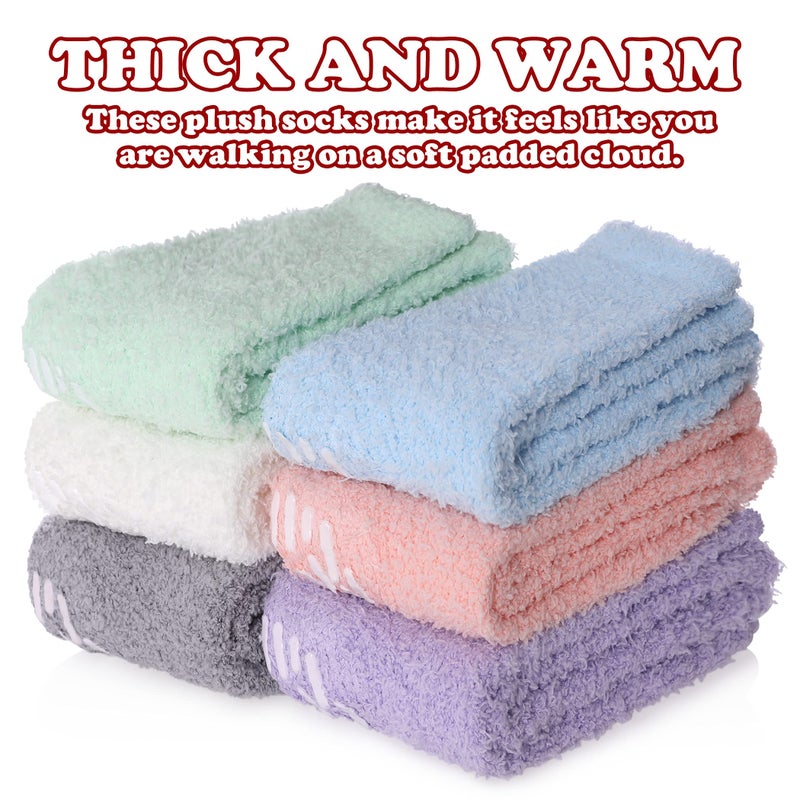 FNOVCO Non Slip Socks for Women Winter Warm Cozy Fuzzy Slipper Socks Soft Fluffy Hospital Socks with Grips (6 Pairs Candy Color) - Image 3
