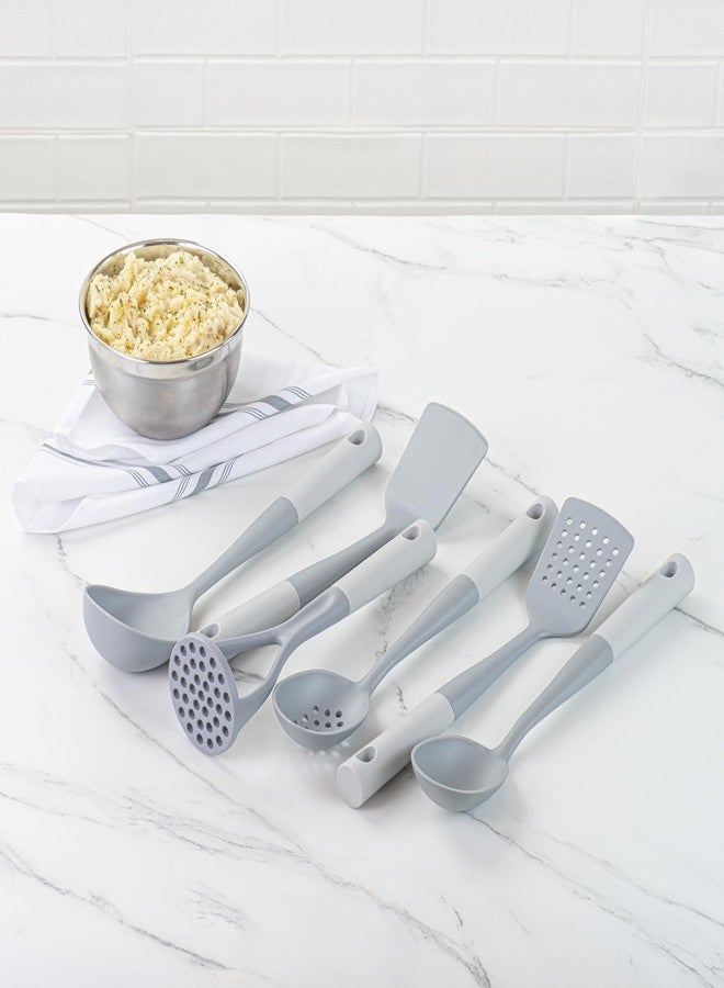 ريستورنت وير طقم أدوات مطبخ من السيليكون من ريستورانت وير، عبوة من قطعة واحدة، بمقبض مانع للانزلاق، مكون من 6 قطع من النايلون، مقاوم للحرارة وآمن للغسل في غسالة الأطباق، أدوات طهي متينة باللونين الرمادي والأبيض - Image 4