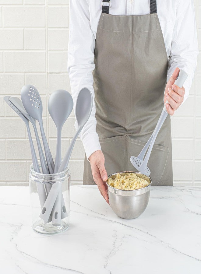 ريستورنت وير طقم أدوات مطبخ من السيليكون من ريستورانت وير، عبوة من قطعة واحدة، بمقبض مانع للانزلاق، مكون من 6 قطع من النايلون، مقاوم للحرارة وآمن للغسل في غسالة الأطباق، أدوات طهي متينة باللونين الرمادي والأبيض - Image 5