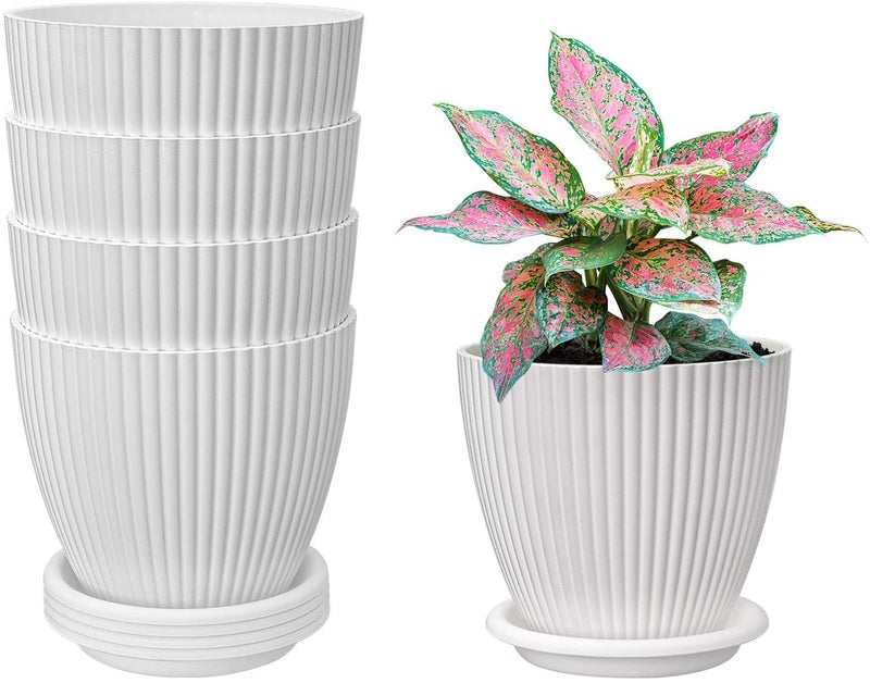 Rabbonix Plastic Round Flower Pots for Home Planters, Terrace, Garden Etc | Pack of 05 | White | Suitable for Home Indoor & Outdoor Gardening Plants - Image 5