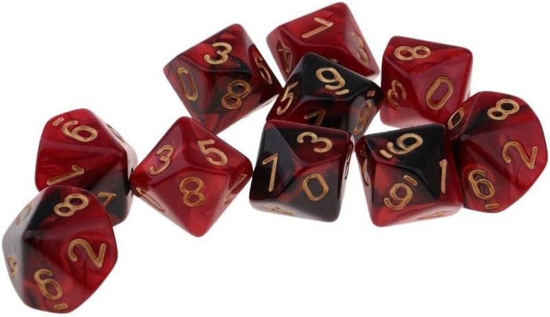 klarako 10pcs Square 16mm Ten Sided D10 Opaque Standard Game Dice With Number - Red+Black, as described - Image 3