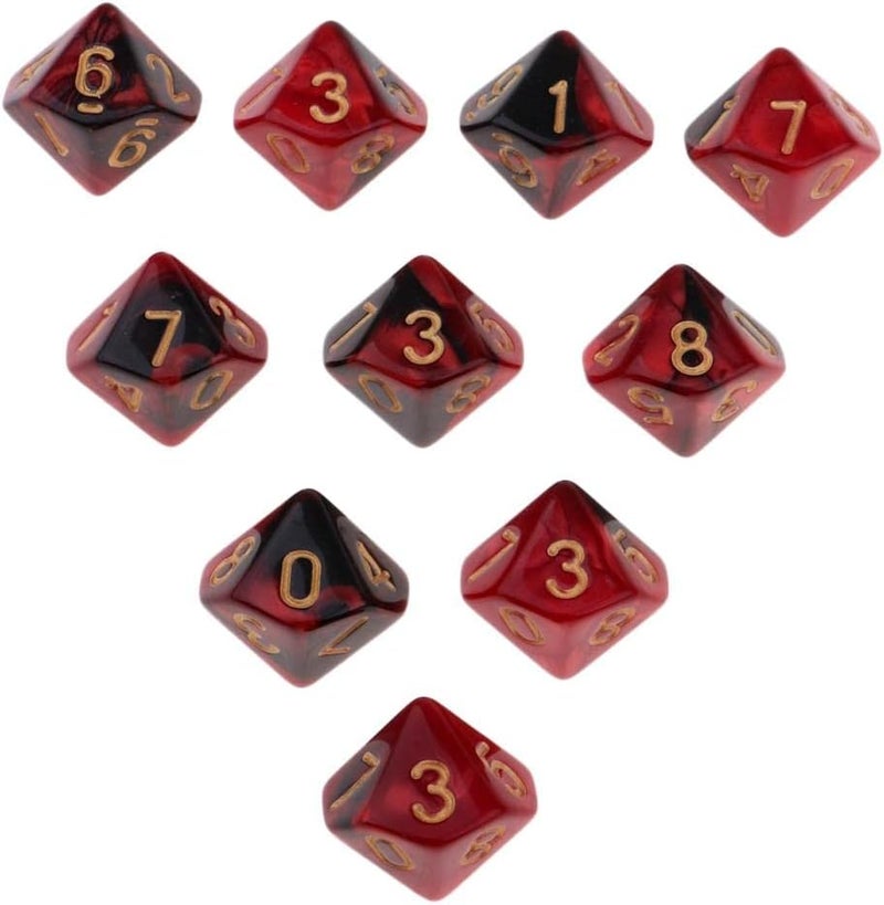 klarako 10pcs Square 16mm Ten Sided D10 Opaque Standard Game Dice With Number - Red+Black, as described - Image 1