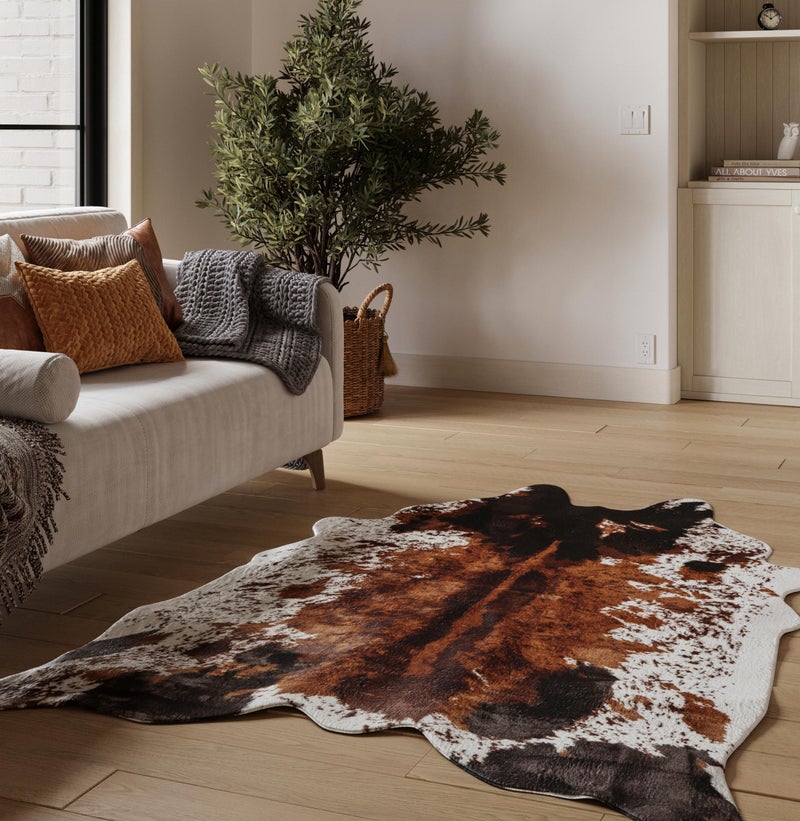 NativeSkins Faux Cowhide Rug  Original Brown Medium  43ft x 57ft  Cow Print  Western Bedroom Decor  HandCut Faux Suede NoSlip Backing  Western Rug  Animal Print  Cow Hide