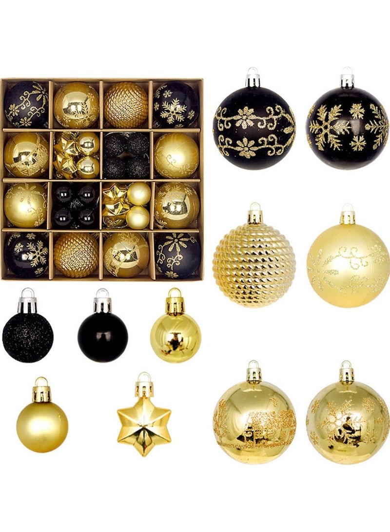 AUTOYSUR 44 Pcs Christmas Tree Balls Ornaments, Christmas Decorative Hanging Baubles for Home Party Holiday Wedding Tree Decorations (Gold/Black) - Image 1