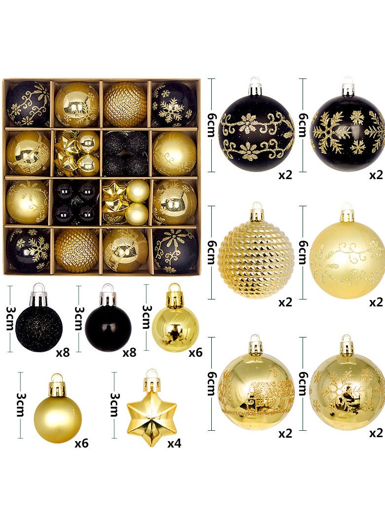 AUTOYSUR 44 Pcs Christmas Tree Balls Ornaments, Christmas Decorative Hanging Baubles for Home Party Holiday Wedding Tree Decorations (Gold/Black) - Image 2