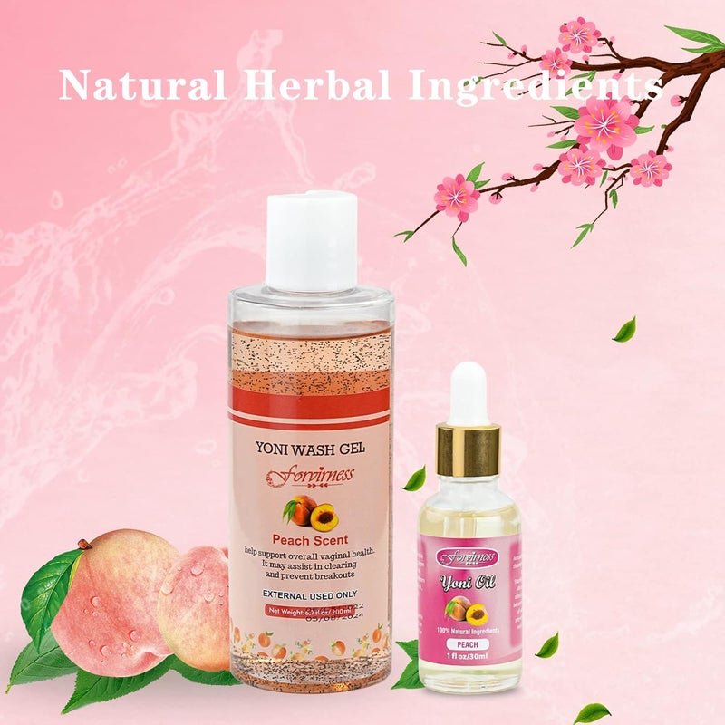 forvirness Natural Feminine Wash Yoni Oil Set Vaginal Cleanser with Cleaning Factor Yoni Wash for Women pH Balance1 floz Peach Feminine Oil 67 floz Intimate Cleanser - Image 5