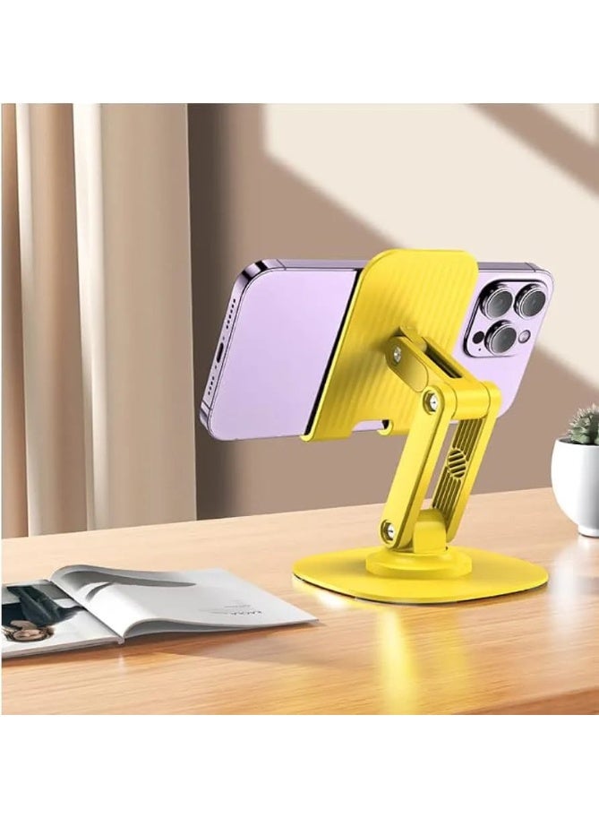 360° Metal Phone Holder, Foldable Metal Stand for Phones and Tablets, Desktop Bracket for Live Streaming on Smartphones and iPads. Yellow. - Image 2