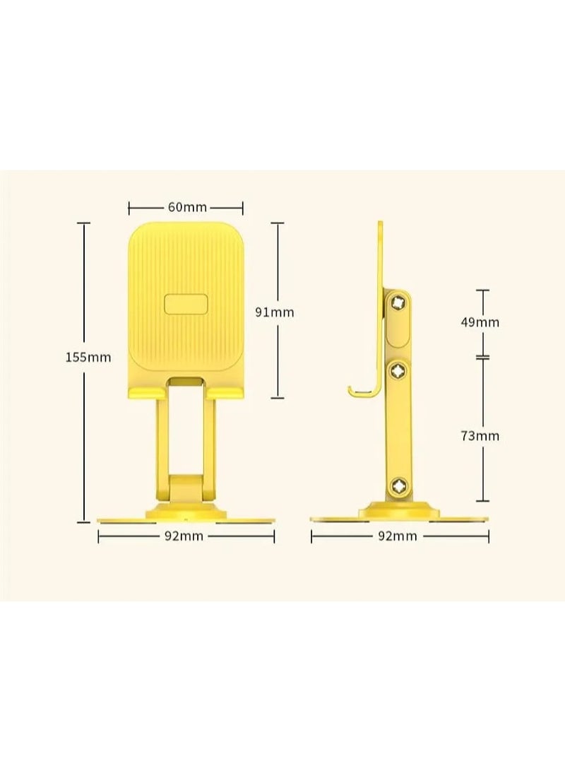360° Metal Phone Holder, Foldable Metal Stand for Phones and Tablets, Desktop Bracket for Live Streaming on Smartphones and iPads. Yellow. - Image 3
