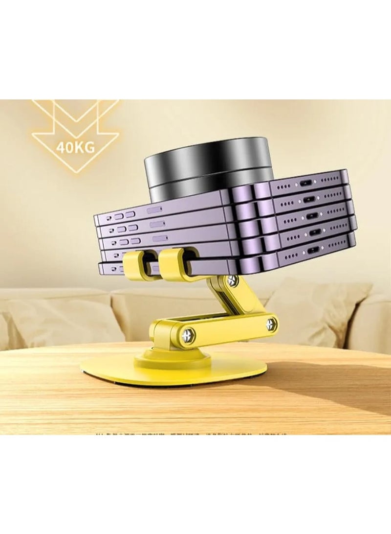 360° Metal Phone Holder, Foldable Metal Stand for Phones and Tablets, Desktop Bracket for Live Streaming on Smartphones and iPads. Yellow. - Image 4