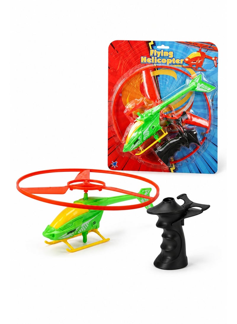 Flying Helicopter Toy with Hand Launcher, Pull Launch Rotor Helicopter Play Set for Kids, Lightweight Outdoor Flying Toy for Park, Garden, Backyard and Active Play - Image 1