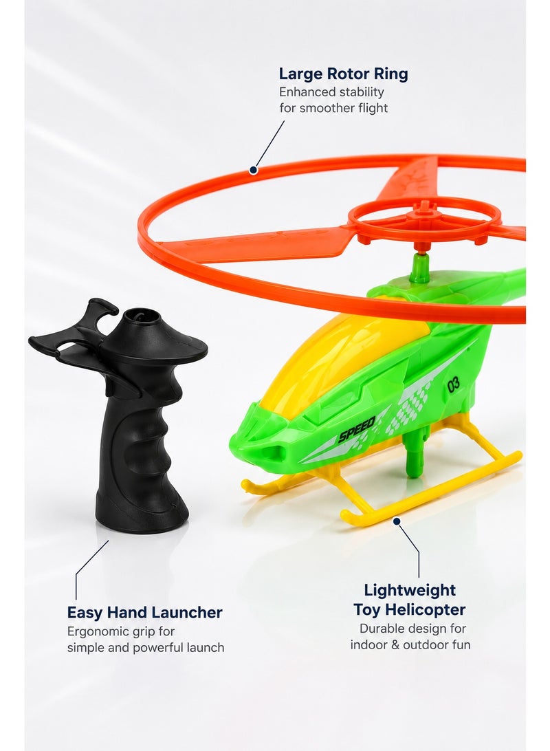Flying Helicopter Toy with Hand Launcher, Pull Launch Rotor Helicopter Play Set for Kids, Lightweight Outdoor Flying Toy for Park, Garden, Backyard and Active Play - Image 3