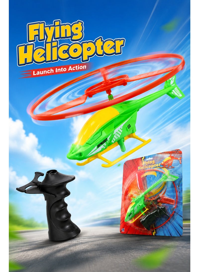 Flying Helicopter Toy with Hand Launcher, Pull Launch Rotor Helicopter Play Set for Kids, Lightweight Outdoor Flying Toy for Park, Garden, Backyard and Active Play - Image 4