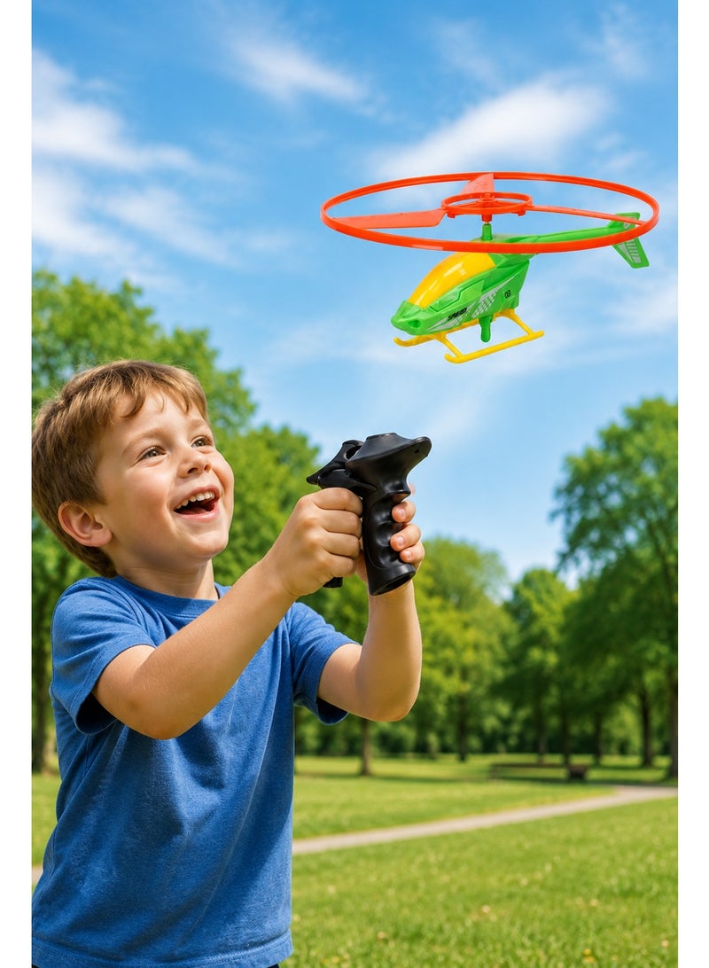 Flying Helicopter Toy with Hand Launcher, Pull Launch Rotor Helicopter Play Set for Kids, Lightweight Outdoor Flying Toy for Park, Garden, Backyard and Active Play - Image 5
