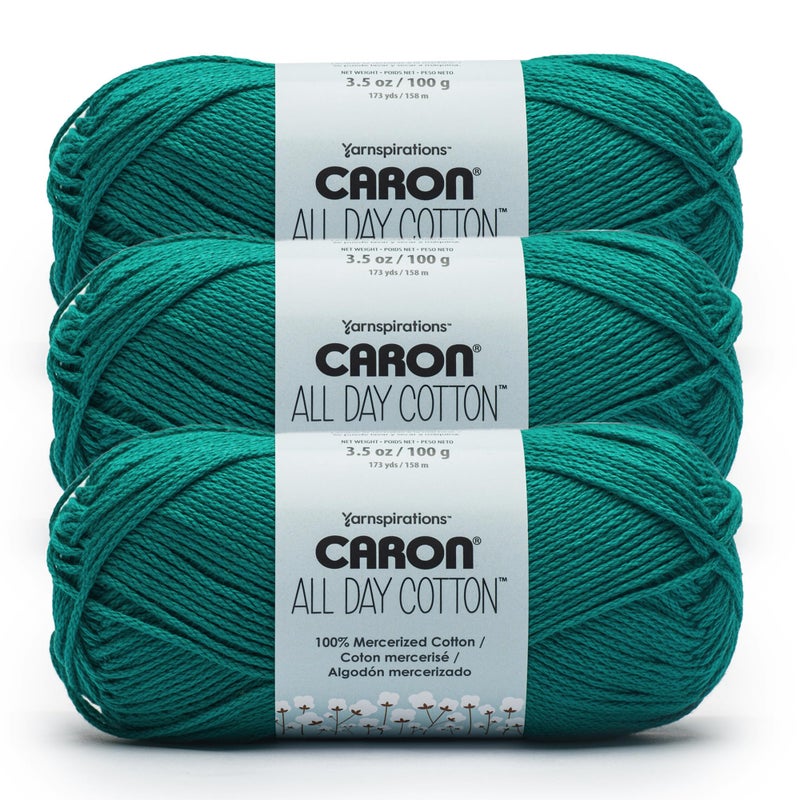 Caron All Day Cotton 3 Pack of 173 Yards352 oz Jungle Aqua 100 Mercerized Cotton Yarn