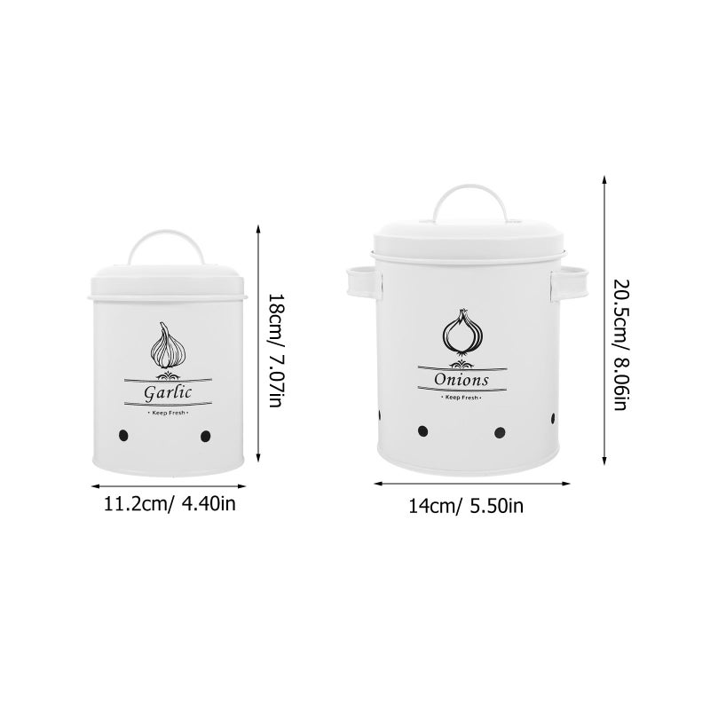 Metal Onion Garlic Potato Storage Jars Set Ventilated Kitchen Canisters White Pantry Vegetable Keepers - Image 3