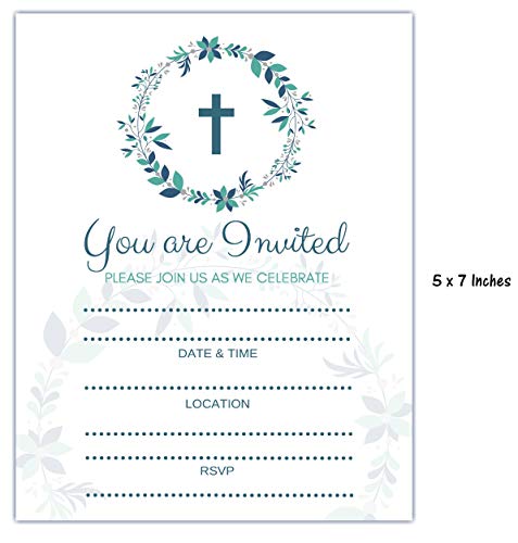 Elcer 25 Religious Invitations – Boys or Girls -, Fill In Blank cards Invites - Baptism, Confirmation, Holy Communion, Christening, Reconciliation, Baby Dedication with envelopes, 5x7 inches - Image 2