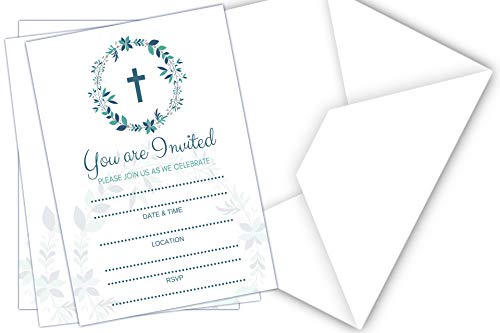 Elcer 25 Religious Invitations – Boys or Girls -, Fill In Blank cards Invites - Baptism, Confirmation, Holy Communion, Christening, Reconciliation, Baby Dedication with envelopes, 5x7 inches - Image 4