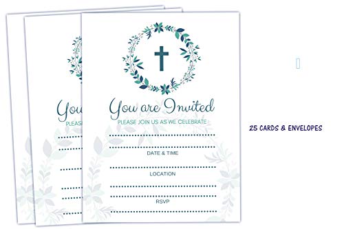 Elcer 25 Religious Invitations – Boys or Girls -, Fill In Blank cards Invites - Baptism, Confirmation, Holy Communion, Christening, Reconciliation, Baby Dedication with envelopes, 5x7 inches - Image 3