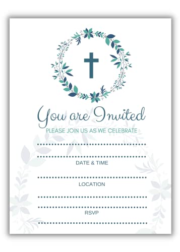 Elcer 25 Religious Invitations – Boys or Girls -, Fill In Blank cards Invites - Baptism, Confirmation, Holy Communion, Christening, Reconciliation, Baby Dedication with envelopes, 5x7 inches - Image 1