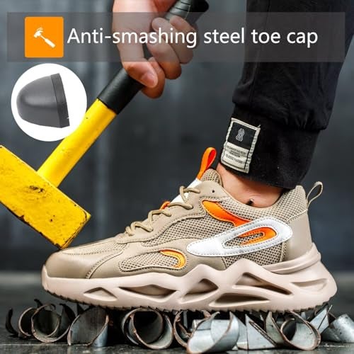 Ruivina Steel Toe Shoes for Men Women Composite Toe Shoe Wide fit Indestructible Work Sneakers Safety Shoes Lightweight Slip on Resistant Breathable Puncture Proof Yellow 39 - Image 4
