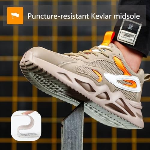 Ruivina Steel Toe Shoes for Men Women Composite Toe Shoe Wide fit Indestructible Work Sneakers Safety Shoes Lightweight Slip on Resistant Breathable Puncture Proof Yellow 39 - Image 5