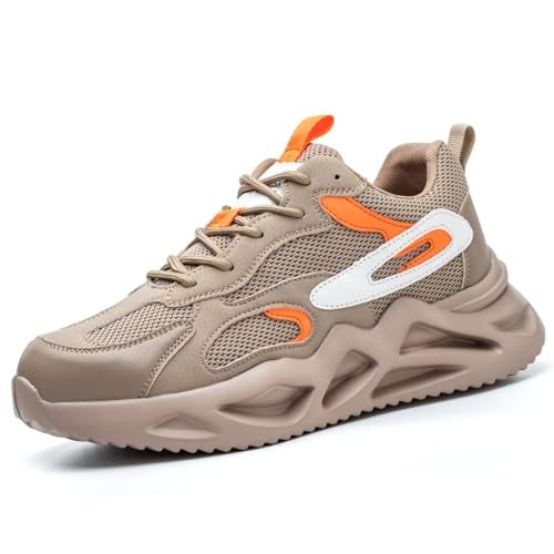 Ruivina Steel Toe Shoes for Men Women Composite Toe Shoe Wide fit Indestructible Work Sneakers Safety Shoes Lightweight Slip on Resistant Breathable Puncture Proof Yellow 39 - Image 1