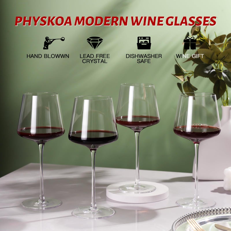 Physkoa 18OZ Red Wine Glasses Set of 4-LeadFree Crystal Wine Glass with Tall Long Stemã€Hand Blown Italian Styleã€‘ Stemmed Square Wine Glasses Gifts for Home Party - Image 4