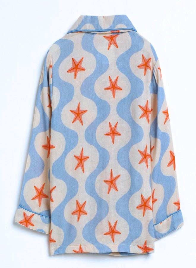 Cocoon Care Muslin Cotton Printed Night Suit for Boys and Girls | Sleepwear for Babies | Winter Pajama Set for Kids | Night wear for Baby | 6-12M | Blue - Image 2