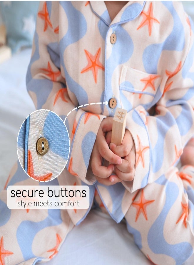 Cocoon Care Muslin Cotton Printed Night Suit for Boys and Girls | Sleepwear for Babies | Winter Pajama Set for Kids | Night wear for Baby | 6-12M | Blue - Image 4